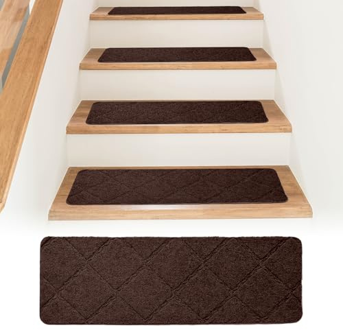 Bocguy 15 Piezas Alfombrillas para Escaleras Antideslizantes, 55 x 19 cm Alfombrillas Autoadhesivas Escalones Interiores, Recortables y Reutilizables, Protección para Mascotas, Mayores, Niños