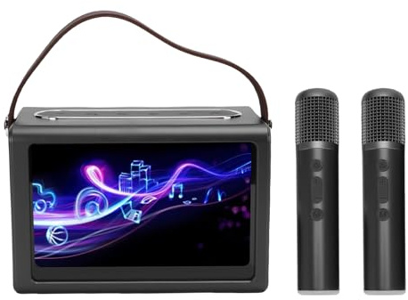 TIKATARER Machine de karaoké Portable, Haut-Parleur de Fête WiFi 5.4 avec 2 Microphones sans Fil, Affichage des Paroles de l'application, Système de karaoké Professionnel pour Les Réunions de