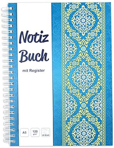 RNKVERLAG - Notizbuch mit Register A-Z Blue Orient mit 48 Blatt 120 g/m², DIN A5, 1 Stück