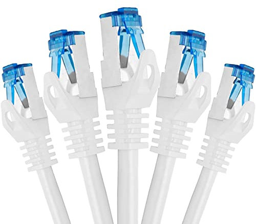BIGtec - 5 Stück - 20m CAT.7 Gigabit Patchkabel Netzwerkkabel weiß Kupferkabel Patch Ethernt LAN DSL Kabel CAT7 (RJ45, Cat 7, S/FTP PIMF) 20,00m