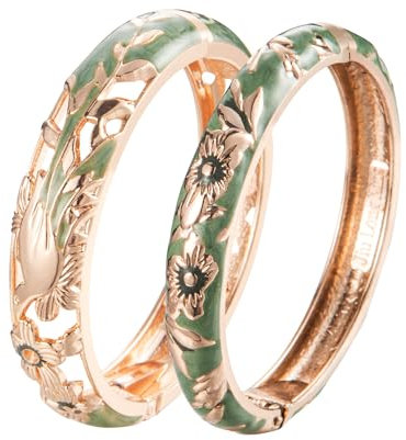 UJOY Ladies Cuff Bracelet Armreif Handmade Emaille 2 Stück Schmuck Sets Olivgrün