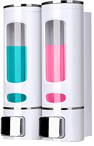 Dispenser di sapone per bagnoschiuma, shampoo, balsamo, supporto da parete, 350 ml, colore nero opaco (Bianco-2 Teste)