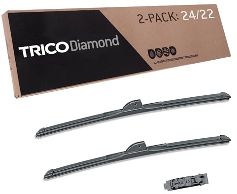 Trico Diamond 24 tum + 22 tum premium bilersättning vindruta blad (set av 2), passare och förarsida allvädersstråle torkblad för utvalda fordonsmodeller