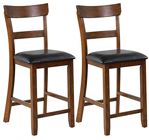 COSTWAY Bar Stools Set of 2, 25.5-Inch Counter Height Chair with Backrest, Foam-Padded Cushion, Rubber Wood Legs, Wooden Vintage Dining Chair for Bistro, Living Room, Kitchen, Brown and Black