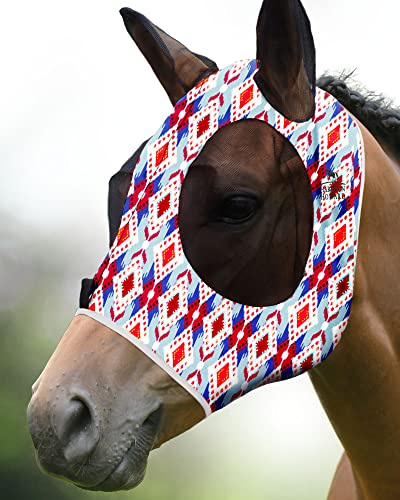 Harrison Howard Elasticidad Máscara de Mosca de Caballo Magnífico Comodidad con protección UV Estándar Máscara de Mosca de Caballo para Caballo-Tribal Abstracto (M)