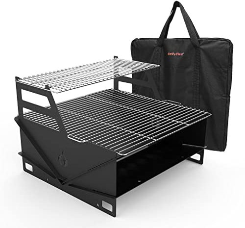 onlyfire Parrilla de Barbacoa portátil Plegable con Estante de calefacción, Parrilla de Barbacoa de carbón de Mesa para Picnic al Aire Libre, Playa, Camping, Viajes