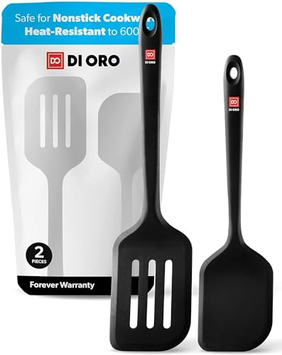 DI ORO Silicone Turner Spatula Set - 600F Heat Resistant, 2-Pc Black