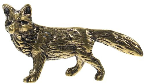 Homoyoyo Little Fox Ornament Mini Brass Animal Figurine Vintage Style Home Decor Desk Shelf Collectible 1.97X1.14X0.71In