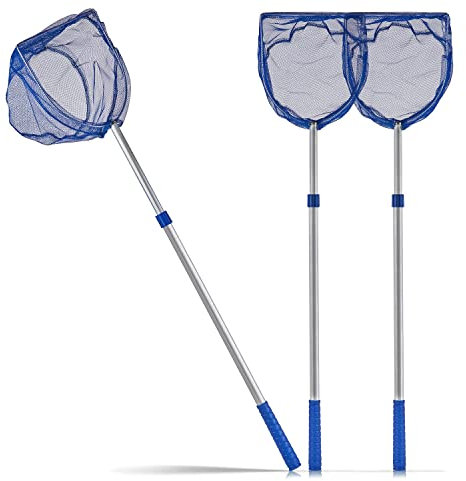 BigDean 2X Kescher für Kinder - Teleskop Kinderkescher - 75cm lang - Zum Fangen von Fischen - Für Teich, Wasser & Pool - Angelkescher klein - Kinderspielzeug Teichkescher Nylon-Netz