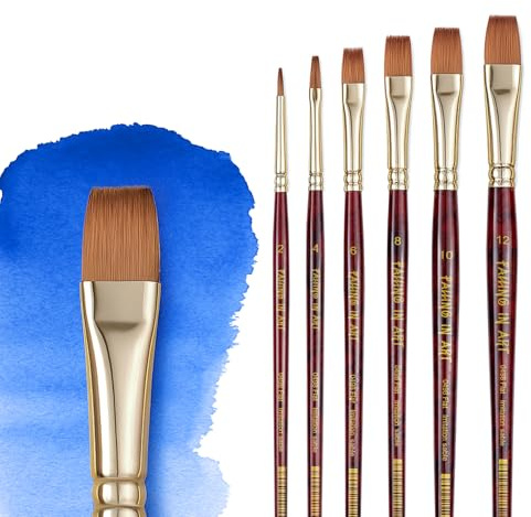 Falling in Art Paint Brushes, Watercolor Paint Brush Set with Sable Hair, Different Tips Size, Wooden Handle, Ideal Artist Brush for Watercolor Painting, 6Pcs (Flat)