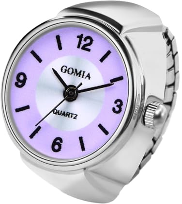 JewelryWe Reloj de Dedo para Mujer, Reloj de Anillo Elástico, Reloj de Anillo de Moda Sencillo, Esfera Grande de Fácil Lectura, Correa Retráctil, Apto para Muchos Tamaños de Dedos, Morado