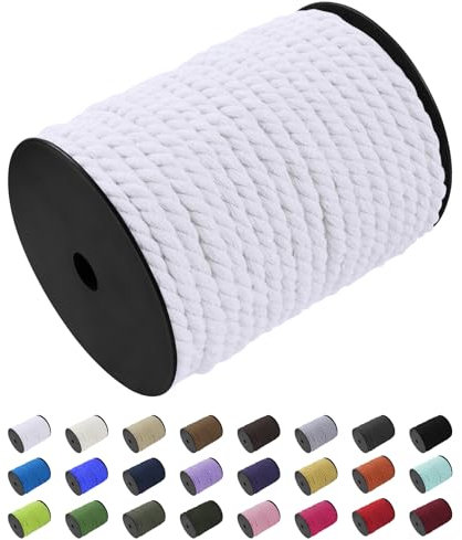 Uiopa Hilo Macrame 8mm x 40m, Cuerda Macrame Cuerda de Algodon Natural Cordel, Cuerda Manualidades para DIY Macrame Pared, Cortina, Colgar Plantas, Decoracion Dormitorio (Blanco)