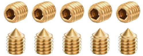 sourcing map 10Pcs Set Screws M6x8mm Brass Cone Point Hex Socket Grub Screws for Machinery, Home Repairs, and Fixtures Gold Tone