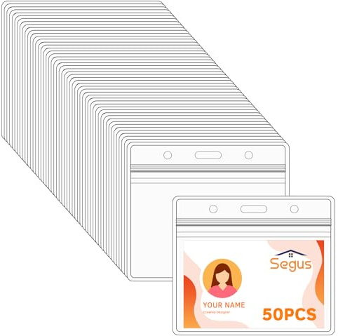Segus Funda Tarjeta Identificación, 50 Piezas Portatarjetas Identificación, Fundas Tarjetas Identificativas, Transparente y Impermeable, para Escuelas, Hospitales y Empresas (Horizontal)