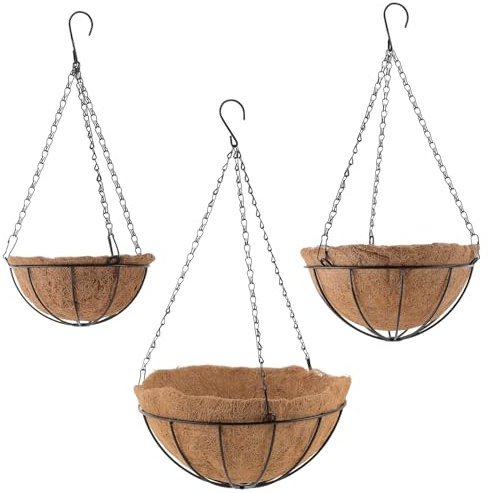 MOUYAT 3 PCS Hanging Baskets Outdoors, 8 Inch, 10Inch, 12 Inch Metal Hanging Planter Basket With Coco Liner, Round Wire Hanging Plant Pot for Indoor Outdoor Garden Decoration
