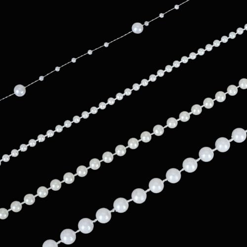 WADORN 4 Rotoli 30m Ghirlanda di Perle Finte, 4 Dimensioni Perle Finte Rotolo Filo per Artigianato Perle Perline di Plastica Catena di Rifiniture per Matrimonio Festa Fiore Festa Della Mamma Gioielli
