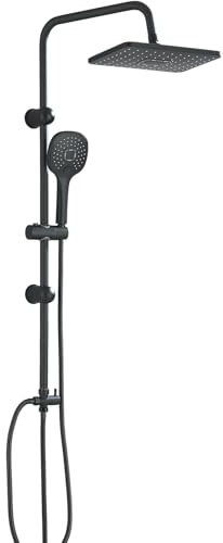 HUAHOMDY Duschsystem ohne Armatur Schwarz Regendusche Duschsystem mit 29 * 19 cm Regendusche Duschkopf und 3 Strahlarten Handbrause Duschset ohne Armatur 99cm Höhe nicht einstellbar