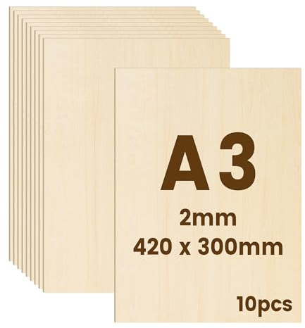 10x Compensato 3mm | Pannello Compensato per Pirografia & Taglio Laser | Legno per Modellismo di Precisione Fai da Te (A3-420x300x2mm)