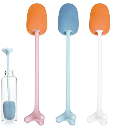 Hshenjhu 3 Stück Flaschenbürste Schwamm, Schwamm Reinigungsbürste mit Langer Stiel, Kann Aufstehen Tassenbürste, für Kaffeebecher, Gläser, Weinflaschen, Geschirrspülen