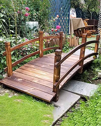 Rustikale Gartenbrücke aus Holz mit Seitenschienen für kleinen dekorativen Teich oder Hofweg, 1,4 m lang