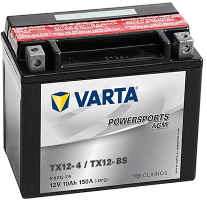 Batteria Moto Varta POWERSPORTS AGM 510 012 015-10Ah - Spunto 150A - TX12-BS (TX12-4) - YTX12-BS (YTX12-4) - FTX12-BS (FTX12-4) - 152mm x 88mm x 131 mm