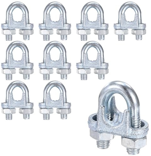 M METERXITY 10-Pack Cable Clamps, M8 Carbon Steel 8mm Wire Rope Clip Thimble U Bolt Saddle Fastener for Diameter Cable Rigging/Sailing/Clothesline, Wire Clamps