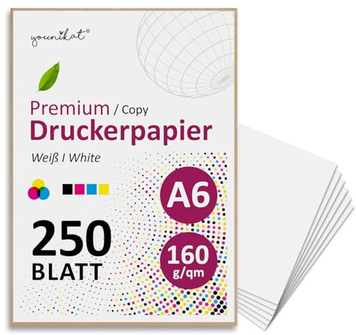 younikat Kopieringspapper A6 vitt - 160 g tjockt papper 250 ark - you0194 | DIN A6 (10,5 x 14,8 cm), 160 g/m², 250 ark, obestruket vitt, för laser bläckstråle kopiator, för origami kort