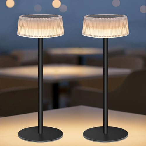 Alinana Lámparas de Mesita de Noche, 2 piezas Lámpara de Mesa Solar para Exterior sin Cables, Lámpara Táctil con 3 Colores de Iluminación y Regulación para Jardín, Dormitorio, Sala de estar, Balcón y