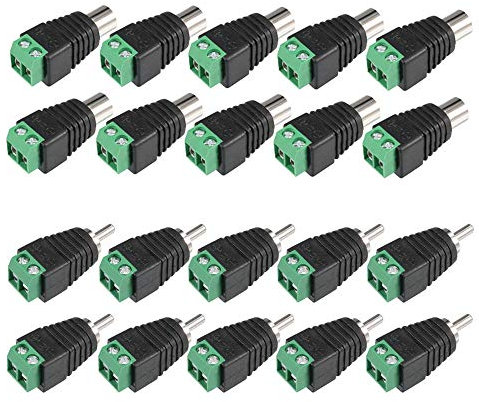 Senven 20Pcs Kit connettore RCA professionale - 10 accoppiamenti RCA femmina e maschio a vite AV Terminale adattatore audio/video AdattatoreCCTV - Nero con verde