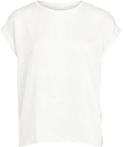 Vila Damen Viellette S/S Satin Top/Su Noos T-Shirt, Schneeweiß, Größe 36 EU