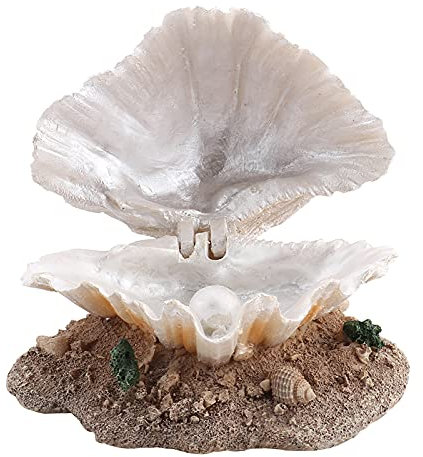 Aquarium Ornament, 3,7 x 4,9 x 3,1 Zoll Fischtank Muschel-Perle Bubbler Dekoration mit Luftsteinblase Tropische Muschel Ornament, Aquarium Bubbler Ornament für kleine Garnele Fisch Schildkröte