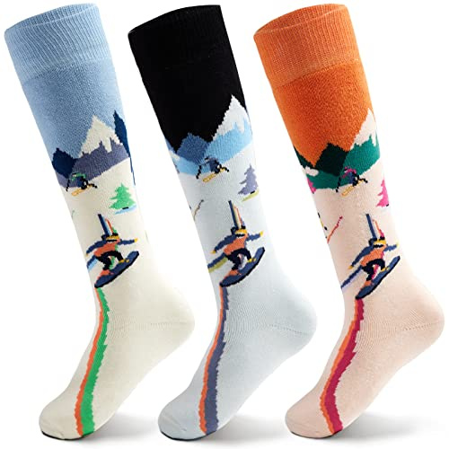 Chaussette Ski Enfant Chaussettes longues Unisexes Chaussettes Chaudes d'hiver Enfants Chaussettes Thermiques Garcon Chaussettes épaisses en coton pour Garçon Fille Lot 3 Paires