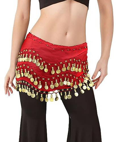 LEACOOLKEY Frauen Bauchtanz Hüfttuch Damen Bauchtanz Rock mit funkelnden Goldmünzen Bauchtänzerin Outfit für Frauen