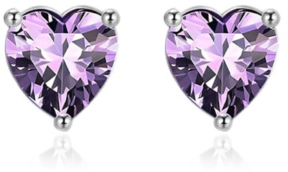 Zolkamery Silver Studs Earrings for Women, 925 Sterling Silver Birthstone Stud Earrings with Zirconia, Hypoallergenic Small Heart Studs Halo Earrings, 6mm Tiny Cartilage Sleeper Earrings for Birthday