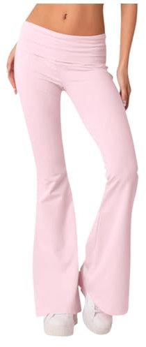 Generisch Schlaghose, Fashion Yogahose Damen Schlaghosen Blickdicht Slim Low Waisted Flared Leggings Yoga Sweatpants Jogginghosen Für Fitness Damen Sporthose Lang Schlaghose (XS, Light pink)