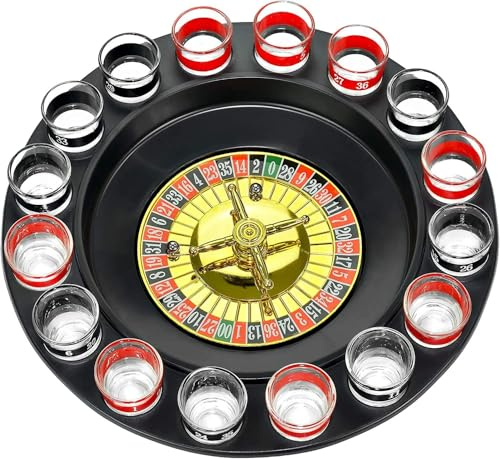 Tradeopia Spin & Shot Glass Roulette Drinking Game Set, Casino Style 16 Piece Set for Bachelor Parties, Casino Nights Game Set, Roulette Drinking Game Set, Roulette Drinking Shot Glass