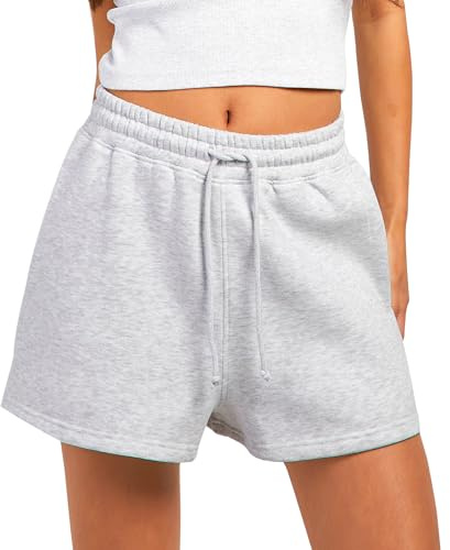 Coloquin Womens Sweat Jogger Shorts High Waist Lounge Gym Workout Running Shorts with Pockets Grey S