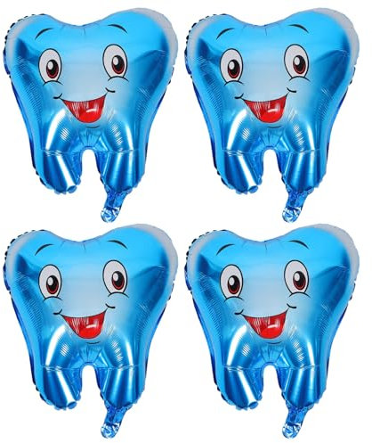PRETYZOOM Lot de 4 ballons dentaires en aluminium pour anniversaire, fête prénatale, décorations