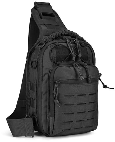 HUNTVP Sling Bag Tactical Cross Body Shoulder Bag Chest Bags Military Backpack Molle Bags for Men Women Hiking Travelling Cycling Traveling Riding Outdoor Sports (Type3-Black)