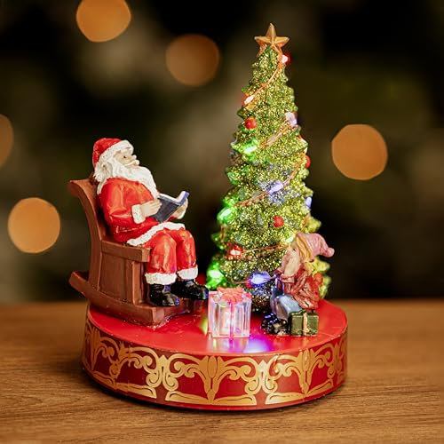 Marco Paul Traditional Light Up LED Santa Christmas Tree Grotto - Durable Resin Battery Operated Christmas Village Scene Festive Ornament Gift