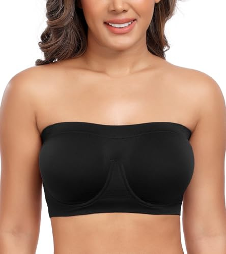 DotVol Women's Unpadded Wired Strapless Multiway Bandeau Bra | Plus Size, Supportive Underwire, Pull On, Soft Stretchy Fabric, Non-slip Edge, Tube Top