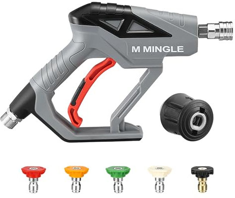M MINGLE Pistola idropulitrice ad alta pressione con adattatore M22 da 14 mm, compatibile con tubi Kärcher K2, K3, K4, K5, K6, K7, kit pistola per lavaggio auto, 5 ugelli a spruzzo a connessione