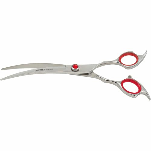 Phoenix Carmina Ciseaux de Toilettage Courbés, 17,5 cm, Acier Inoxydable 9CR, Rouge et Argenté