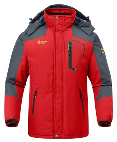 Rdruko Skijacke für Herren, wasserdicht, isoliert, Fleece, Outdoor, Berg, mit Kapuze, Wintermantel, 16-rot, 3XL