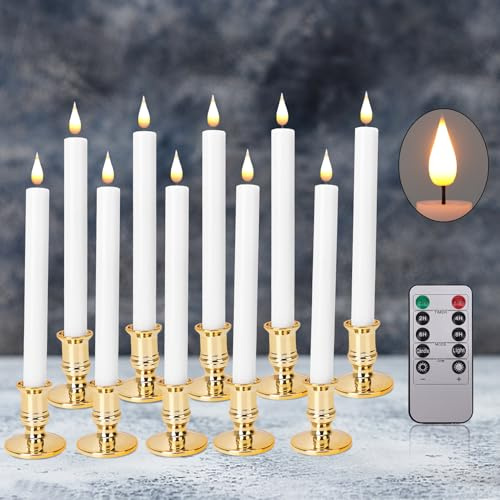 beek Candele a LED per finestra senza fiamma con telecomando, set da 10 candele a stelo a batteria, con portacandele dorate rimovibili, ideali come decorazione natalizia, luce di nozze