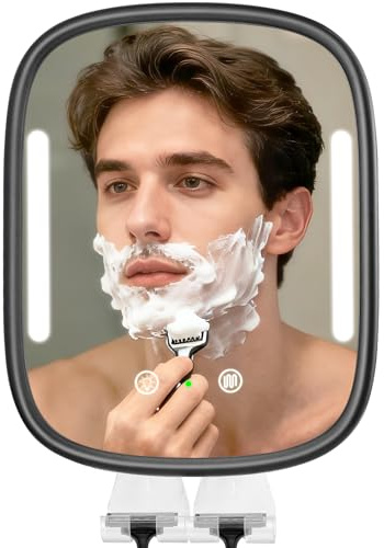 Specchio da doccia riscaldato anti-appannamento da uomo, specchio da barba ricaricabile anti-appannamento senza foratura, illuminazione regolabile con 2 supporti per rasoi e gancio adesivo rimovibile