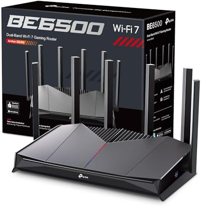 TP-Link Archer GE400 Dual-Band WiFi 7 Gaming Router,BE6500 EasyMesh WiFi Router with 6 Antennas,AI Seamless Extender Booster with 4K-QAM/MLO,Game Acceleration,Full Gigabit Ports,VPN Encryption