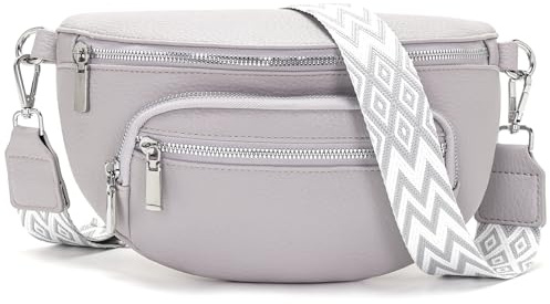 Sasrymnl sac banane femme Gris clair sac bandoulière femme cuir vegan sacoche banane bandouliere tendance Bandoulière amovible et réglable