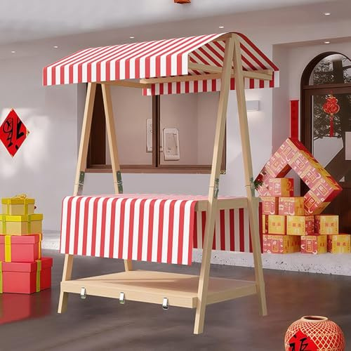 HARELA Genérico Puesto de Mercado con toldo, Puestos Plegables, para Venta De Alimentos, Carrito De Comida Callejera De Madera para Puestos Callejeros, Ferias De Artesanía(Red A,140cm/55.1in)