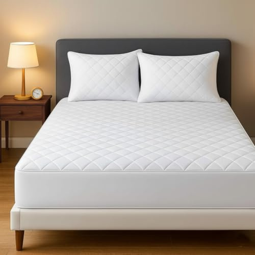 Aaf Textiles King Quilted Mattress Protector Anti Allergy Extra Deep Pocket Fitted Hypoallergenic Hotel Quality Super Soft Brushed Fabric White